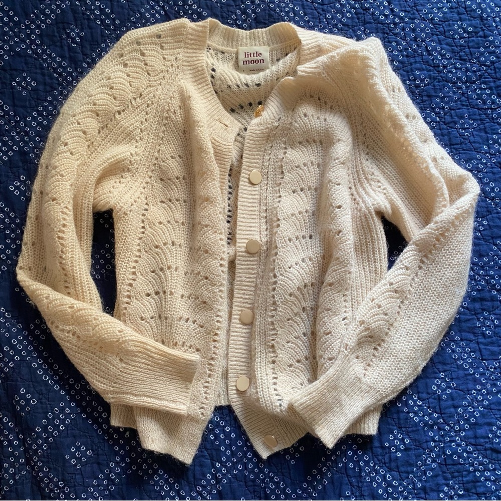 Little Moon by Aritzia Pointelle Rosella Sweater in Rose Madder Pink Size Small